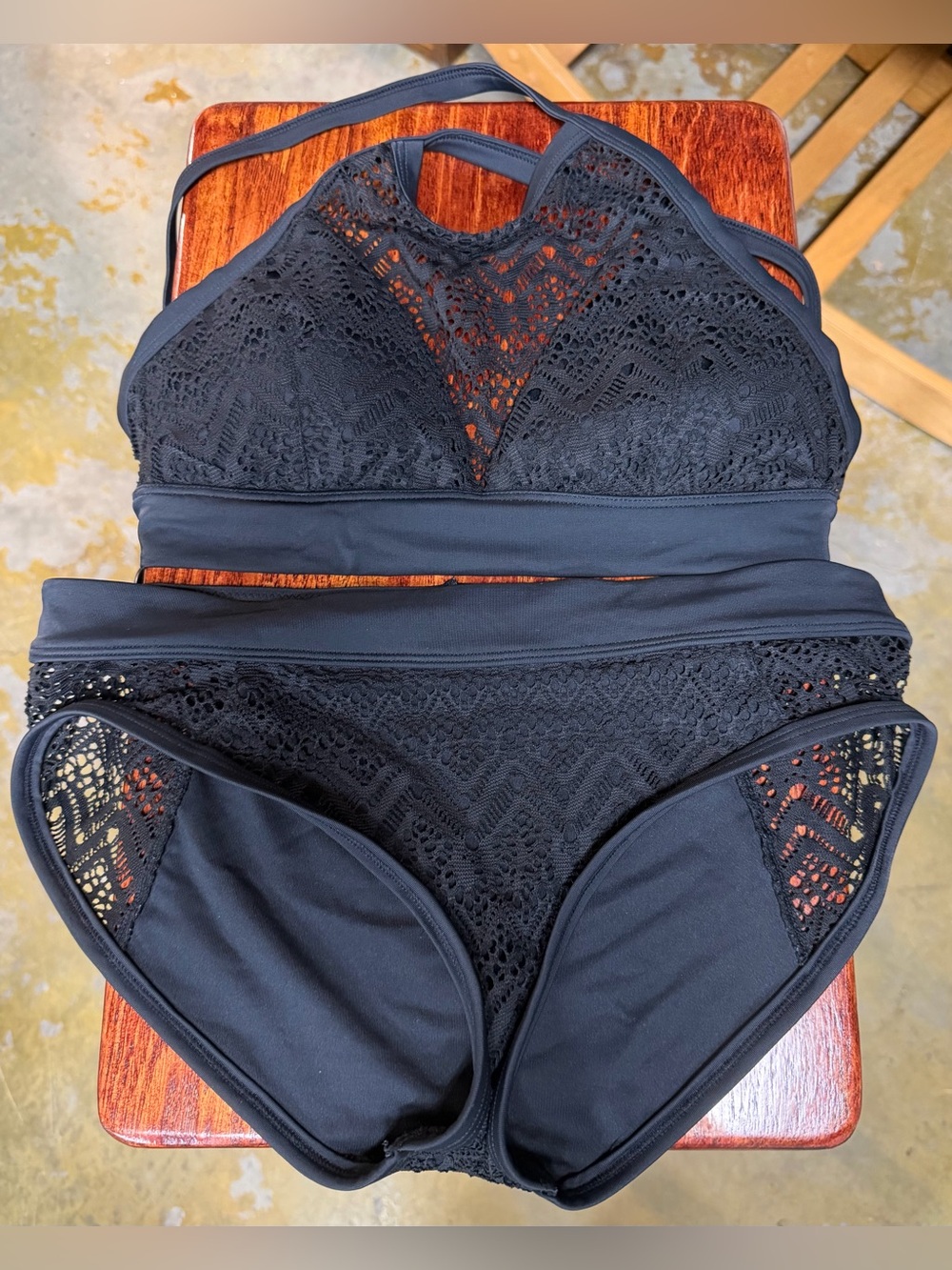 Adore Me Black Crochet Lace High-Neck Bikini Set